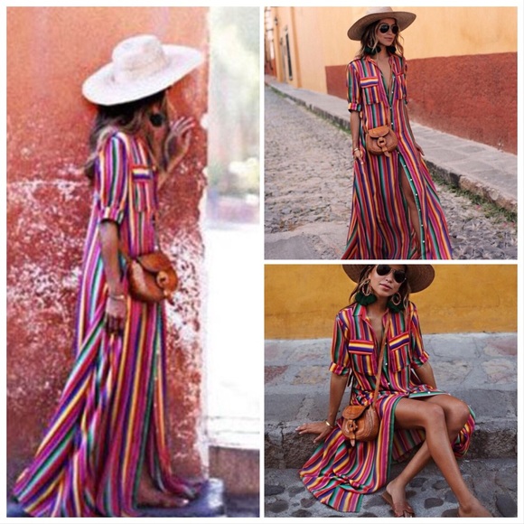 bohemian striped maxi dress